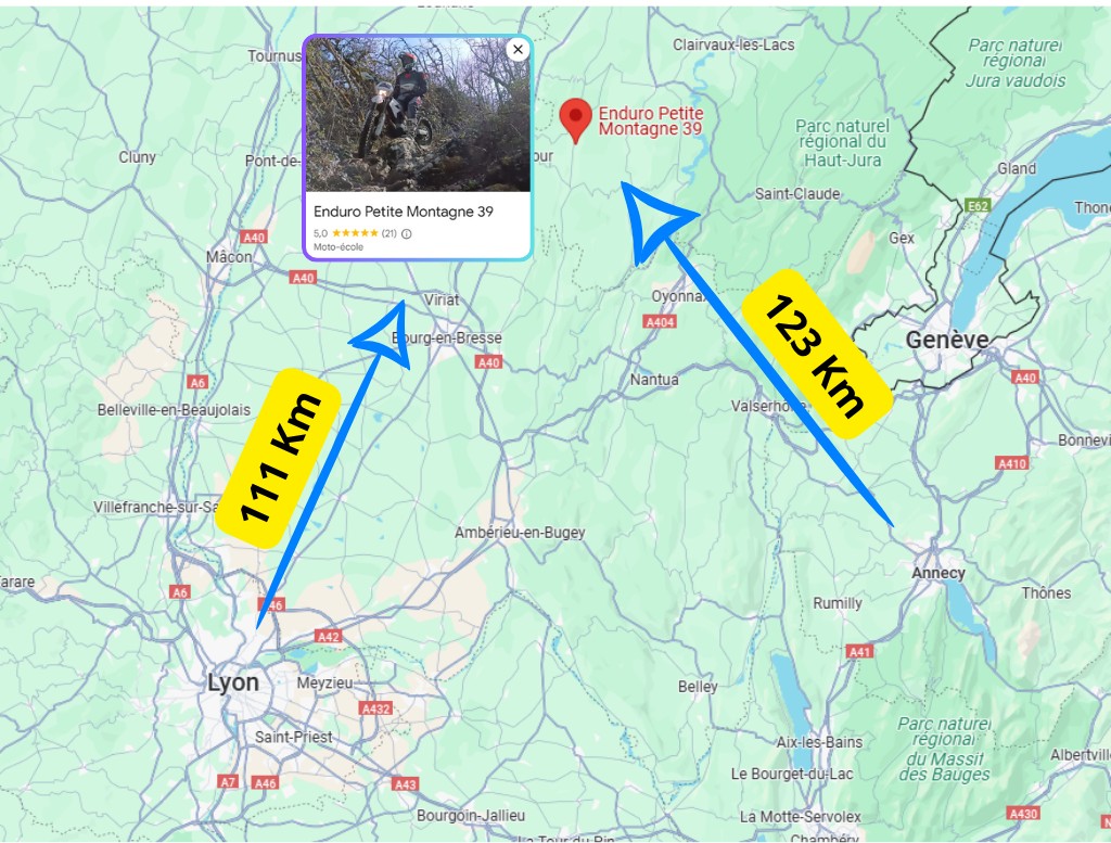 Carte Lyon et Annecy vers enduro petite montagne à Gigny